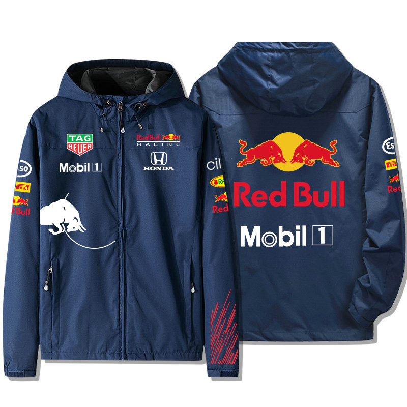 Veste Red Bull Racing Mobil 1 Zippé Capuche Homme Coupe-vent Imperméable